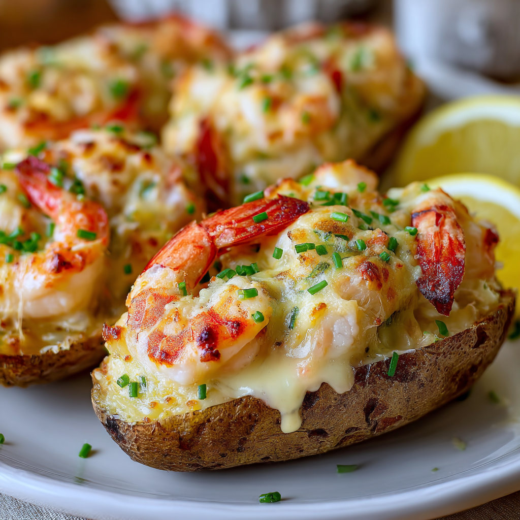 Mit Meeresfrüchten gefüllte Kartoffeln