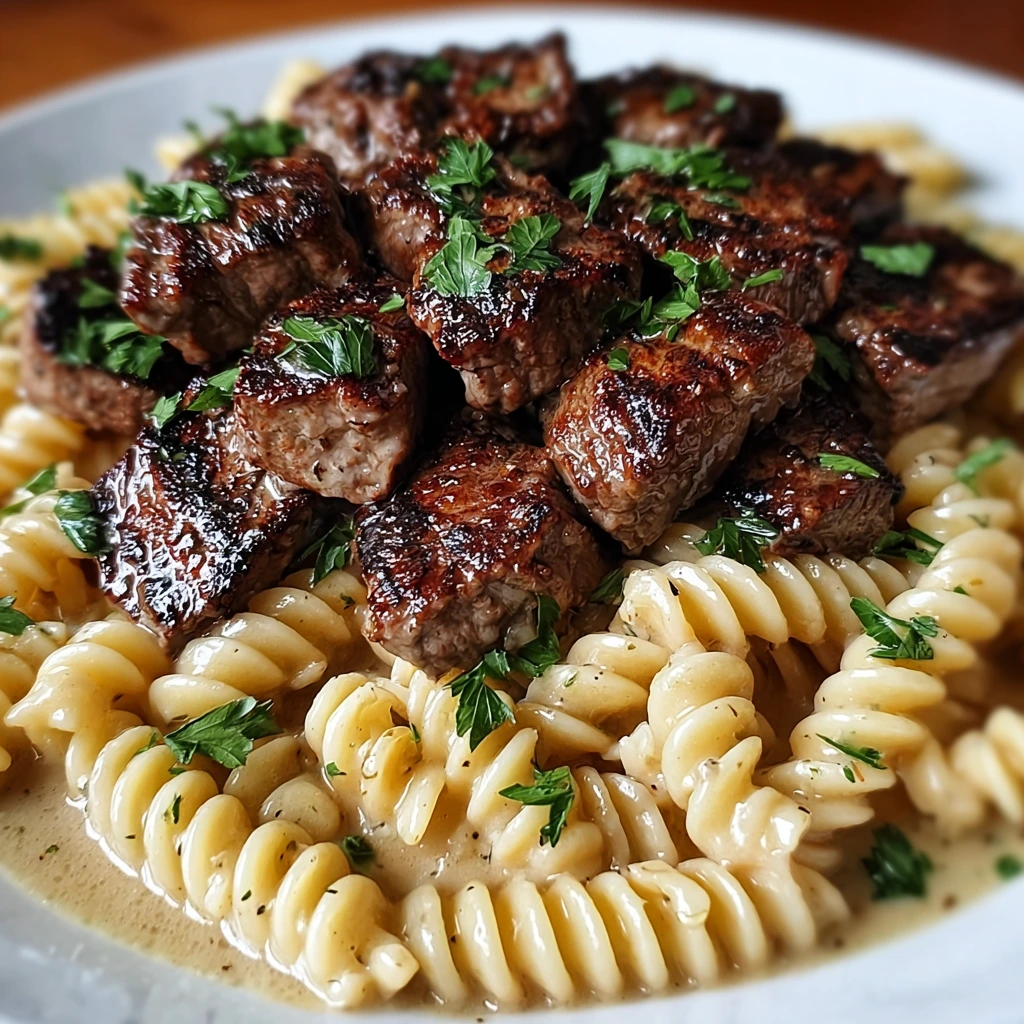 Knoblauchbutter-Steak-Pasta
