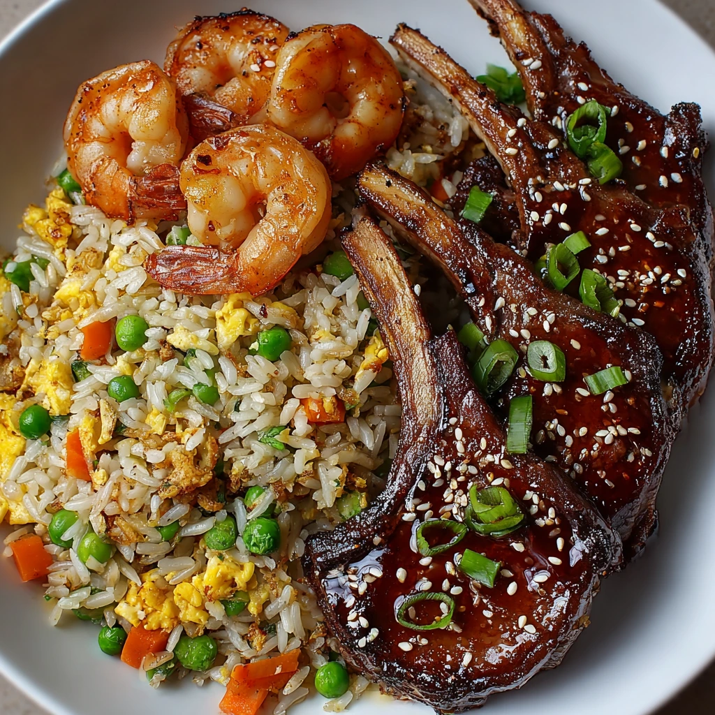 Gebratener Reis mit Garnelen und Lamm