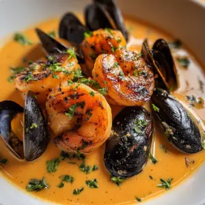 Garnelen, Muscheln, Knoblauchsauce