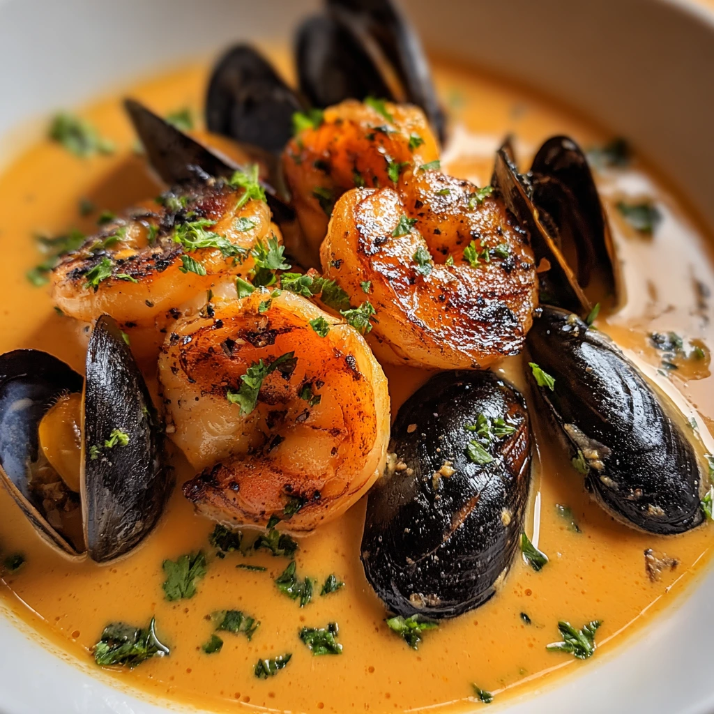 Garnelen und Muscheln in Knoblauchsauce