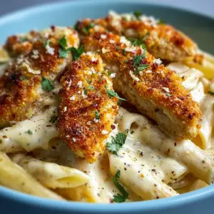 Hähnchen-Penne mit Parmesankruste