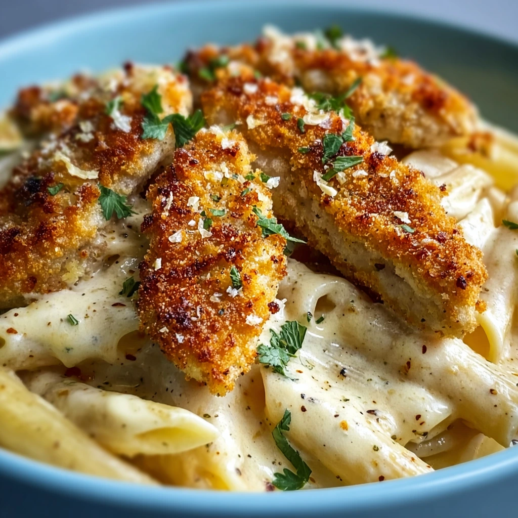 Hähnchen-Penne mit Parmesankruste
