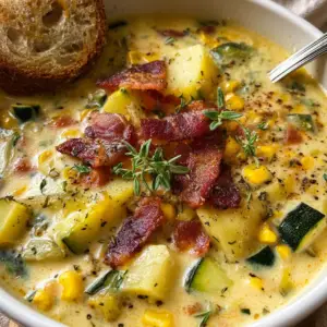 Sommerlicher Mais-Zucchini-Eintopf mit Speck