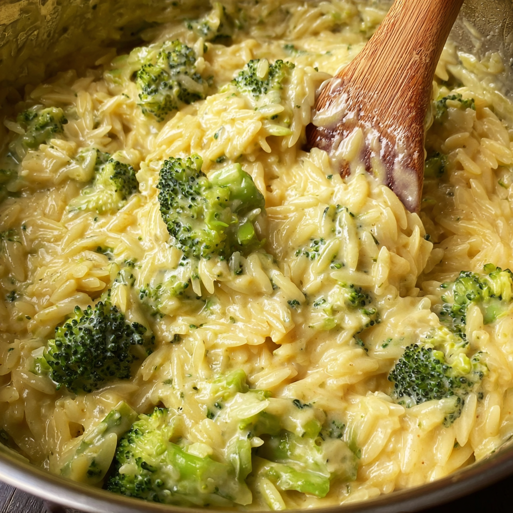 Brokkoli-Cheddar-Orzo Gericht