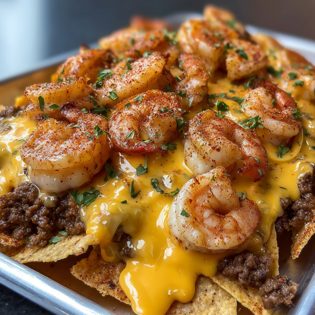 Südstaaten-Garnelen-Rindfleisch-Nachos